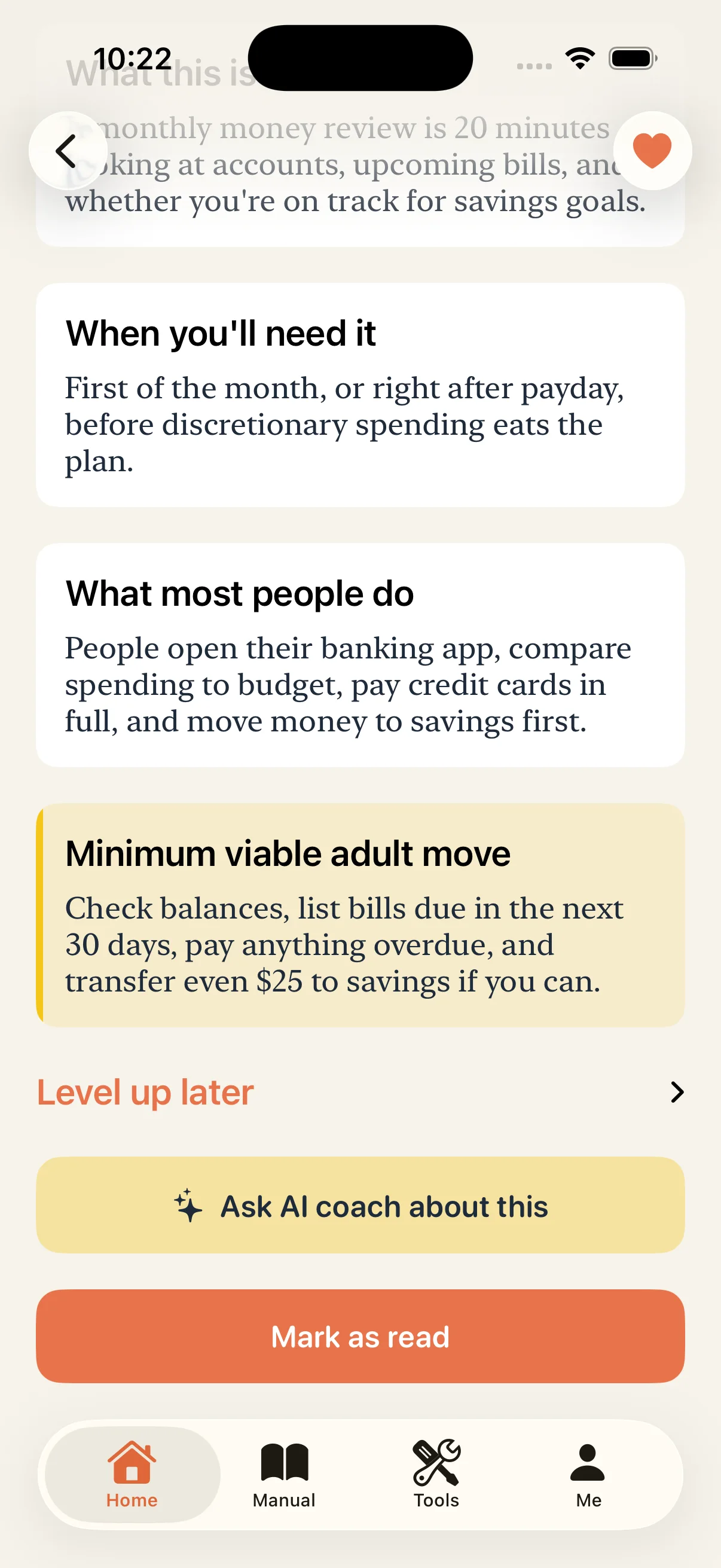 Adulthood chapter with Ask AI coach and minimum adult move