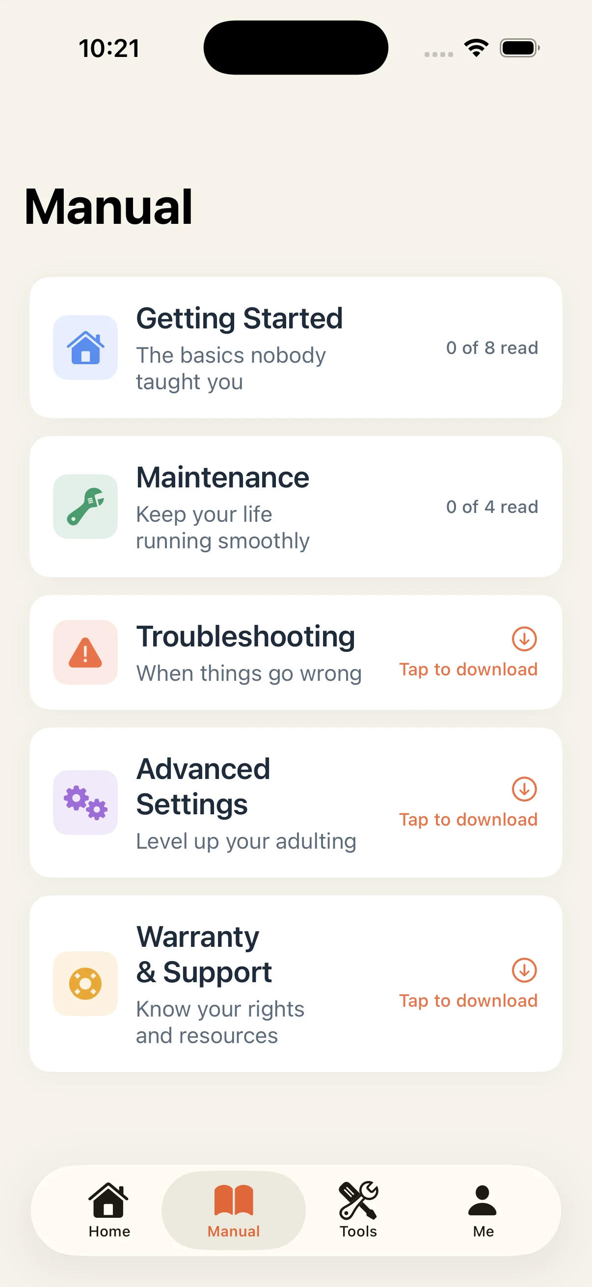 Adulthood Manual tab with life chapters