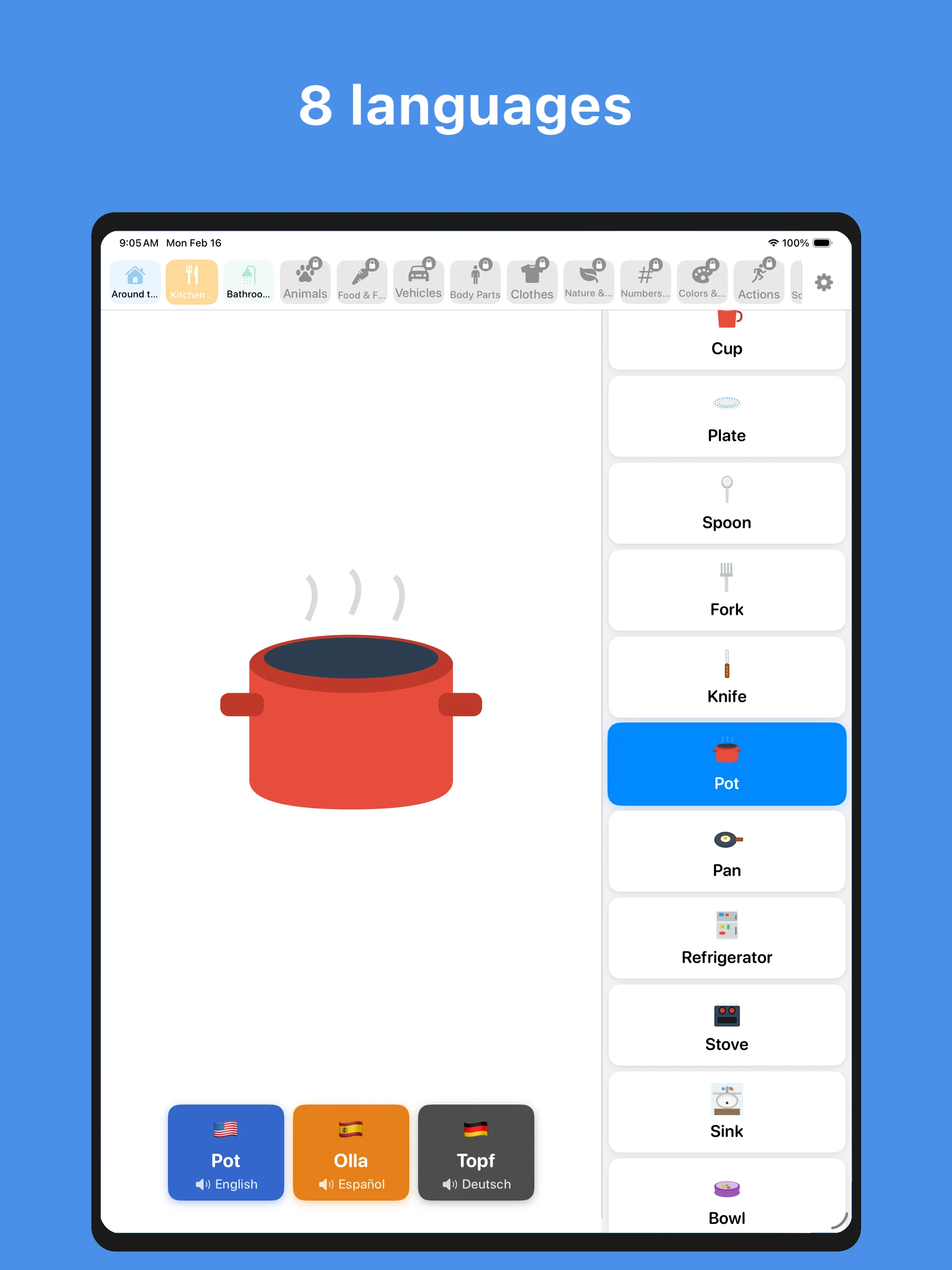 AI Kiddo showing the same word in multiple languages