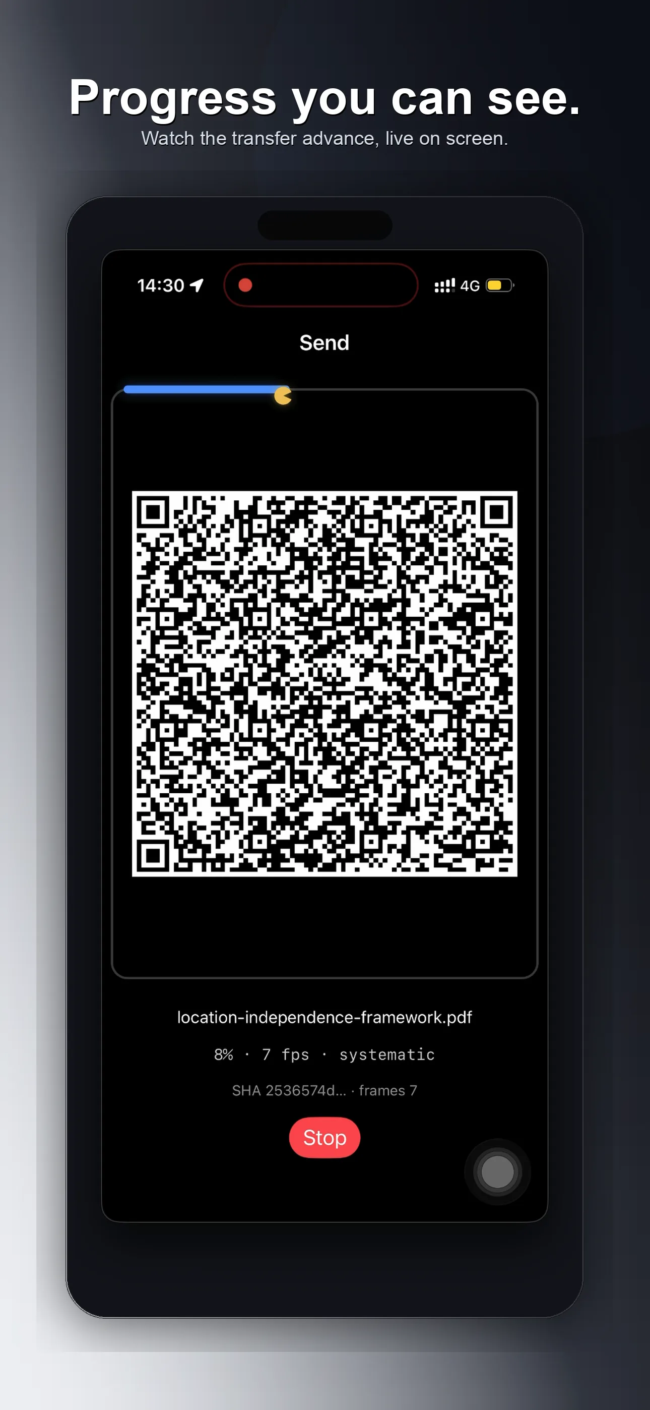 ShareByLight send progress with optical stream
